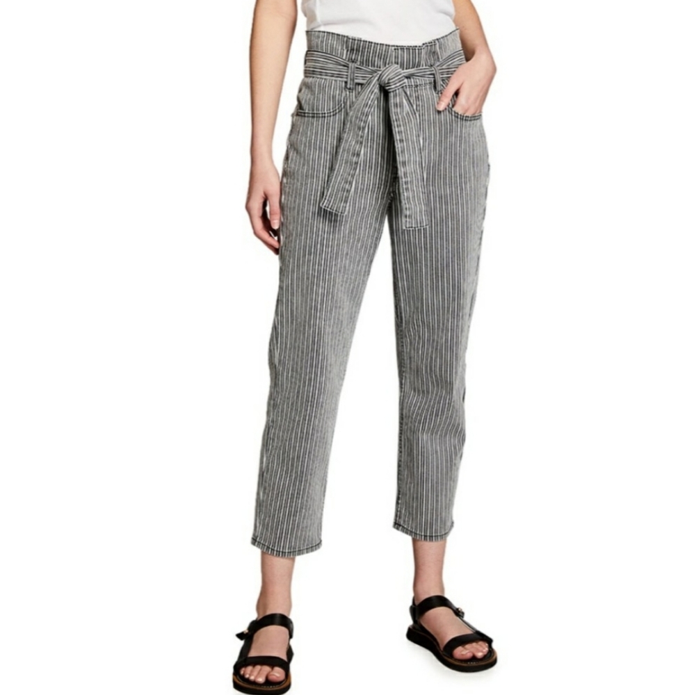 FRAME Denim Belted Pegged Leg Pinstripe Jeans